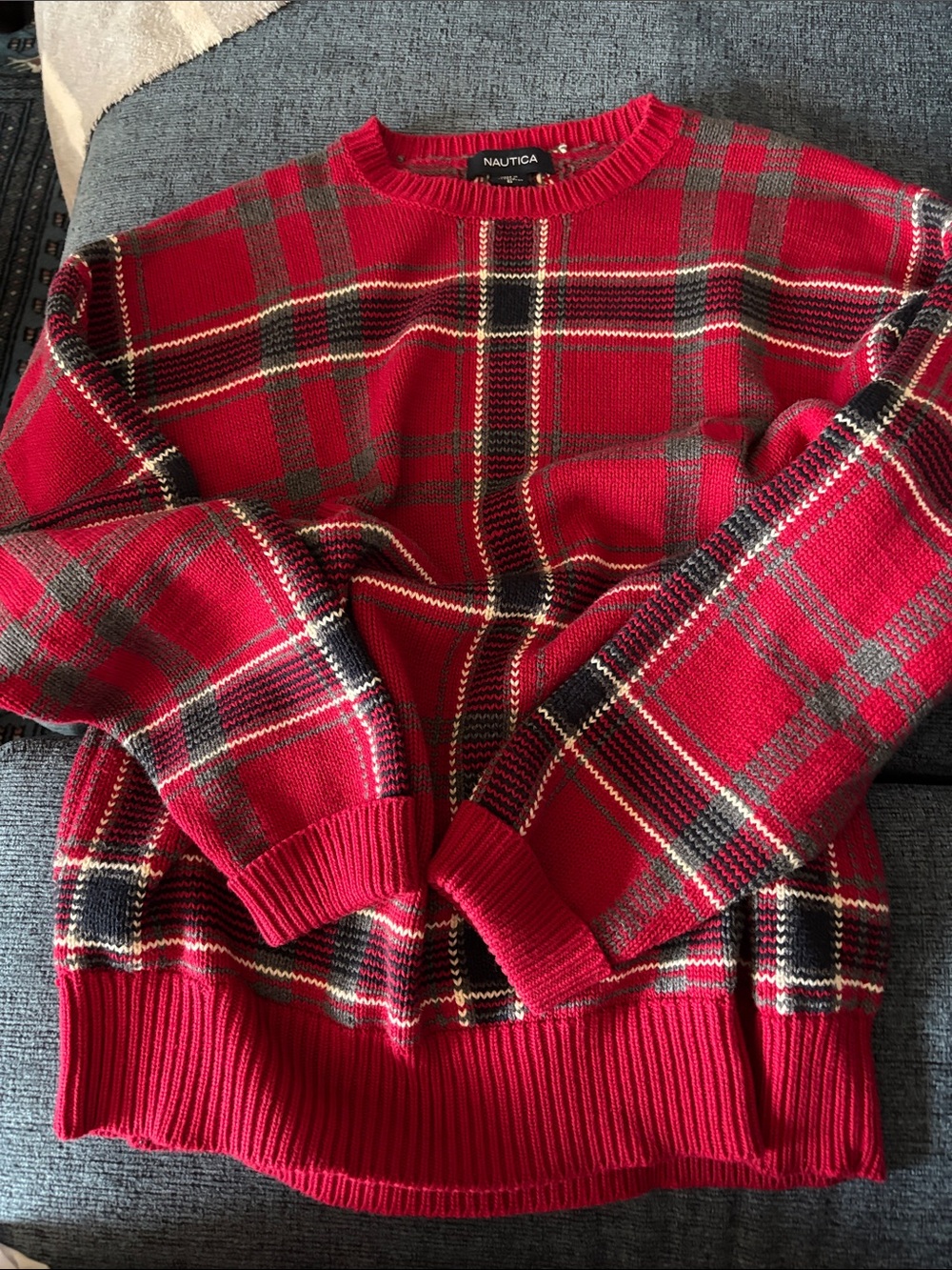 Nautica Plaid Cotton Crewneck Size small